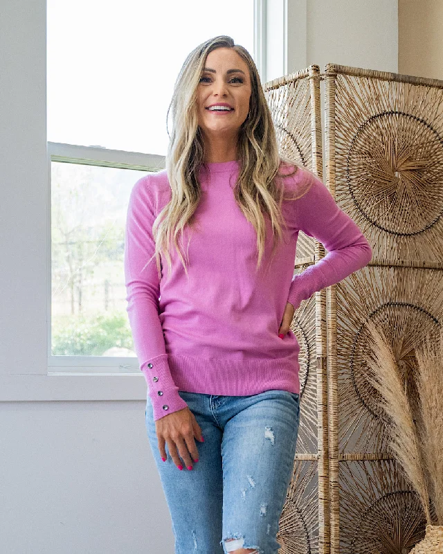 Staci Fine Knit Sweater with Button Detail - Pink Athletic Women's 
