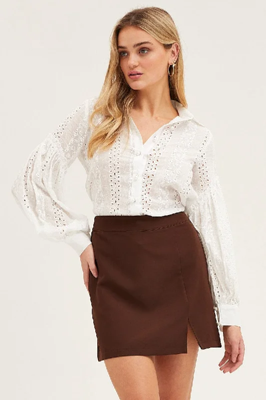 White Balloon Sleeve Eyelet Shirt Sharp Women's Italian