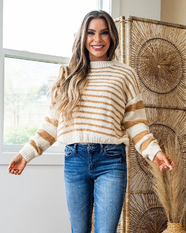 NEW! Jasmine Caramel Stripe Chenille Sweater Modern Women's Tech