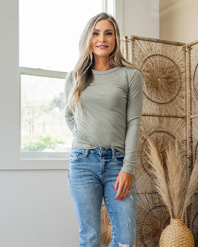 Elle Long Sleeve Knit Top - Sage performance