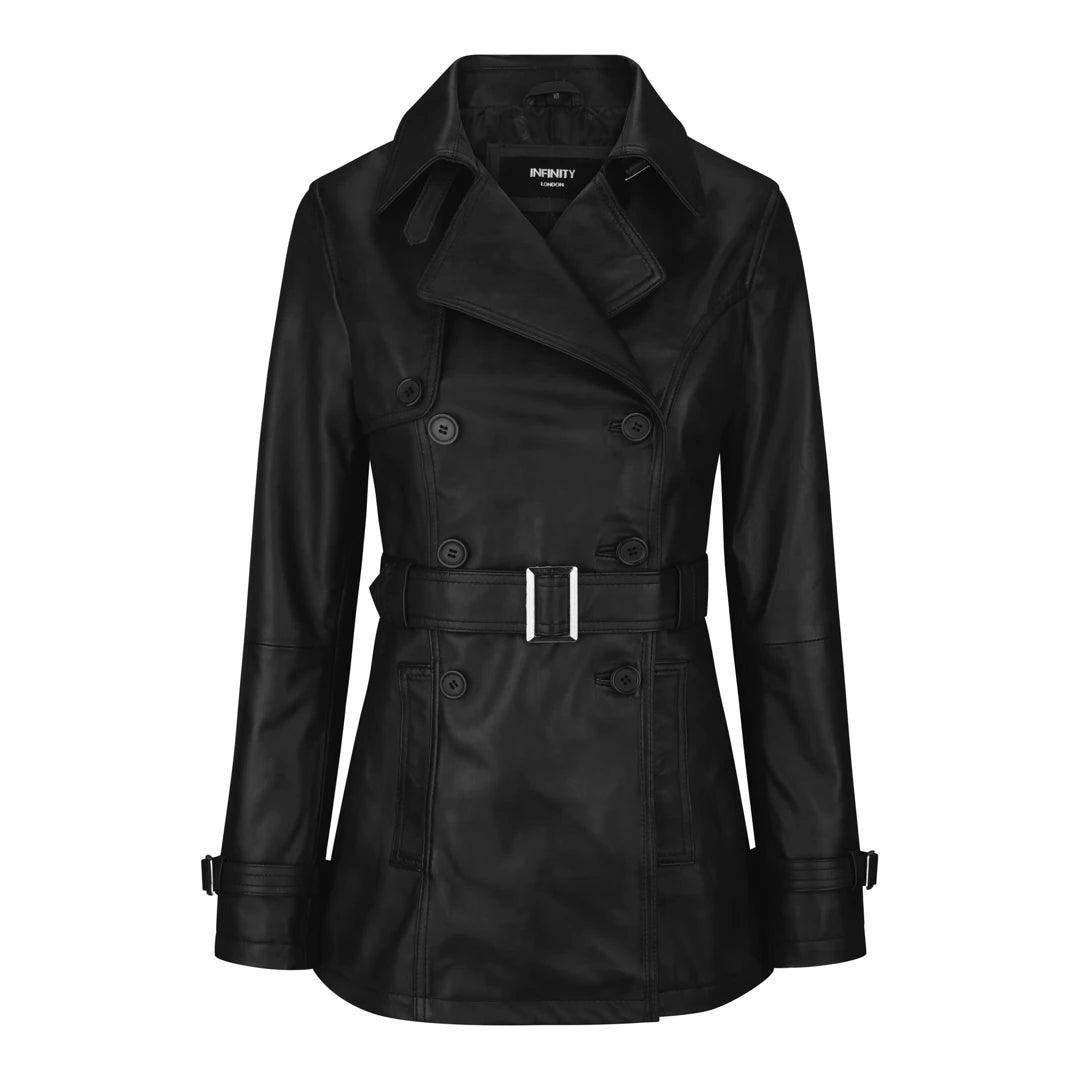 Women's Black Superior Leather Biker Jacket Coat Vintage Retro Design Monochromatic All - in - one
