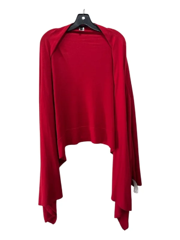 BCBG Maxazria Size M/L Red Silk & Cashmere Open Front Long Sleeve Drape Cardigan Athletic Women's 