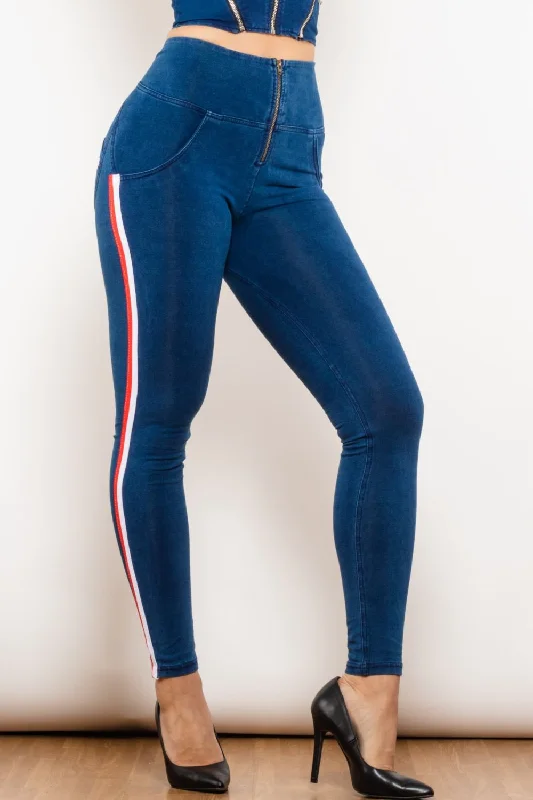 Side Stripe Zip Closure Skinny Jeans Casual Women's Loose - fitting