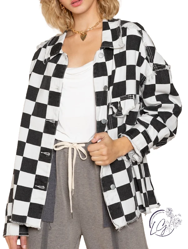 Relaxed Fit Checkered Jacket By Pol Traditional Women's 