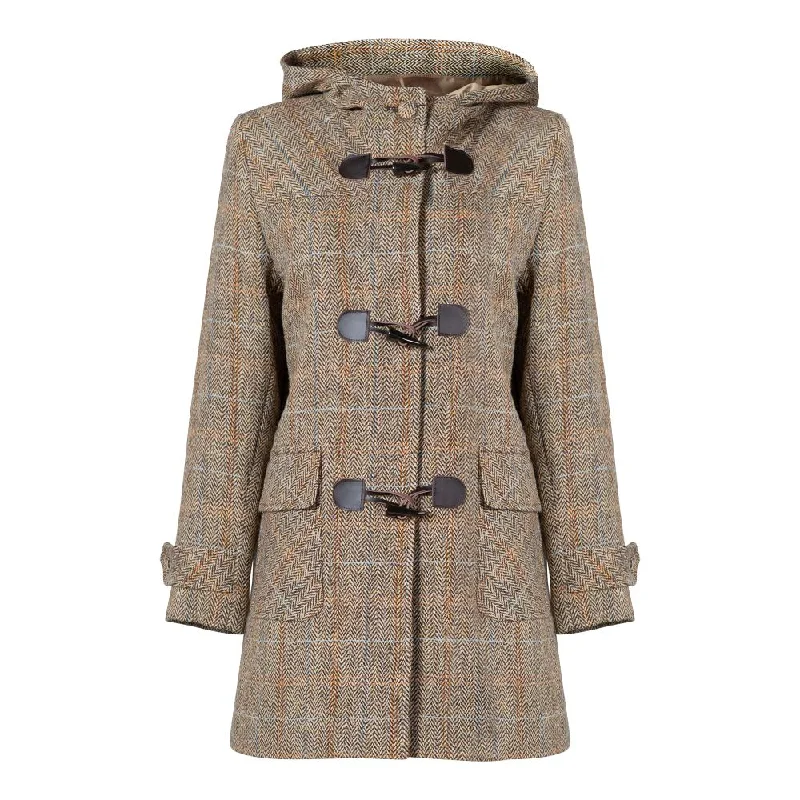 Ladies Harris Tweed Duffle Coat - Brown Herringbone Modern Women's 