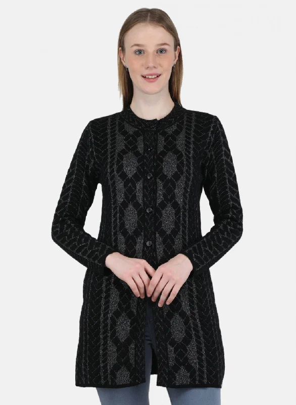 Women Black Self Design Coat Vintage Women's 1970S 