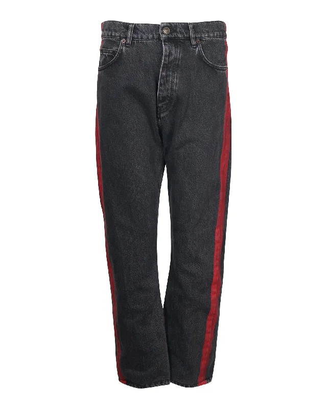 Balenciaga Denim Jeans with Red Stripe Detail in Black Cotton Women