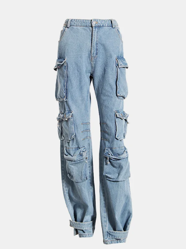 Washed Wide Leg Cargo Jeans Sporty Women's Tennis