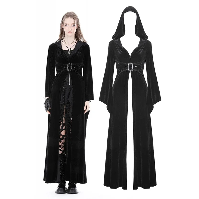 Women's Gothic Flared Sleeved Buckle Velvet Coat with Hood Modern Women's 