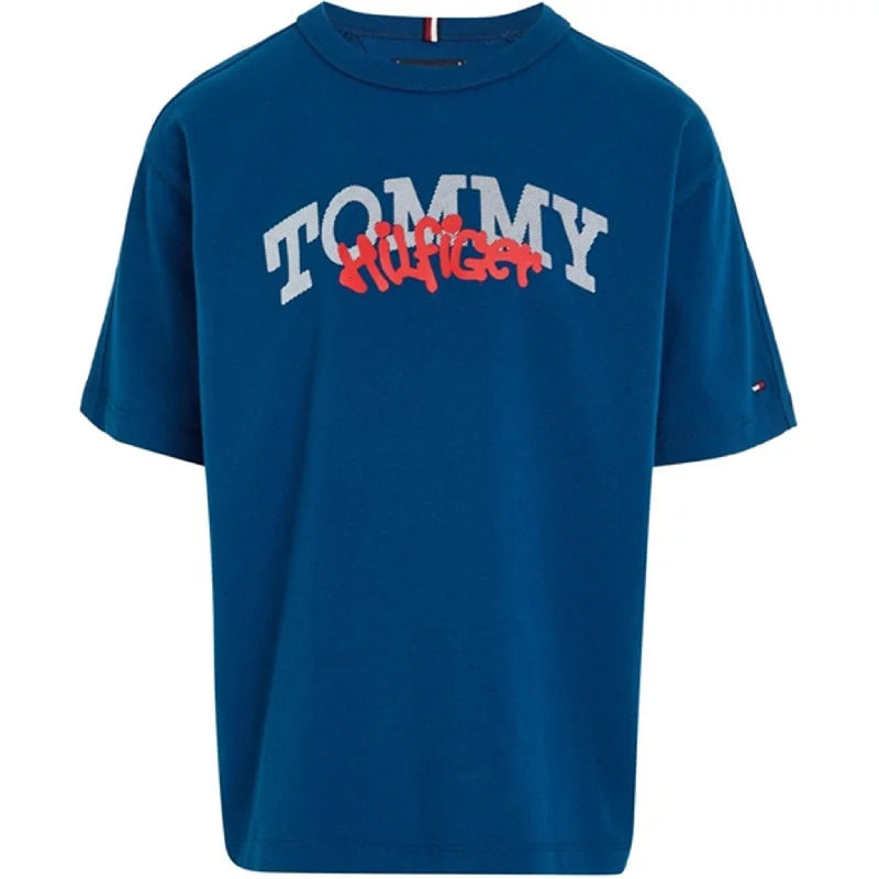 Tommy Hilfiger Hilfiger Graffiti T-Shirt Deep Indigo Edgy Women's Punk