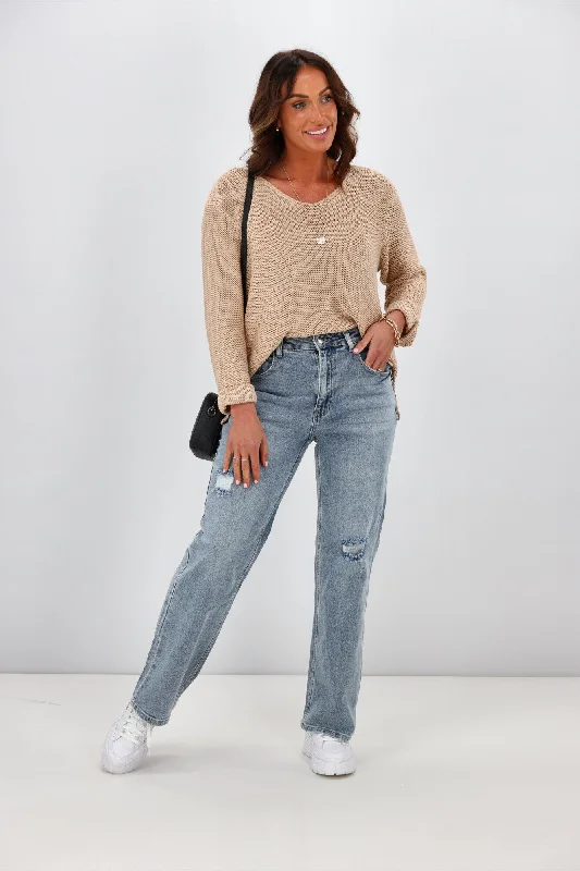 Shine On Label Francisco Distressed Relaxed Fit Jean Washed Blue Relaxed Women's Beachy