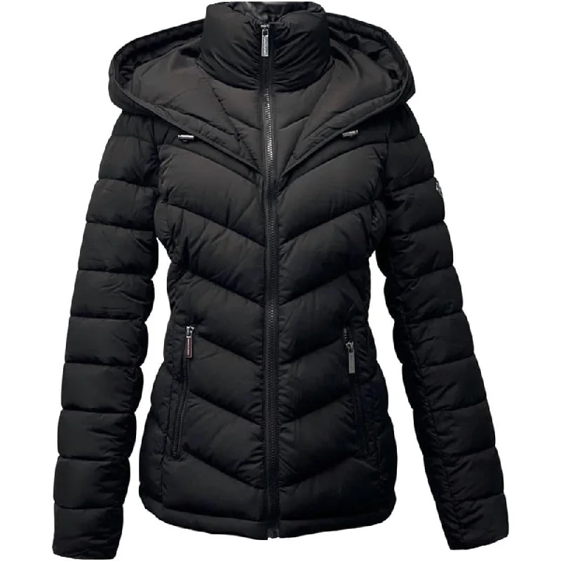 Michael Michael Kors Women's Hooded Packable Chevron Jacket, Black Australian Beach