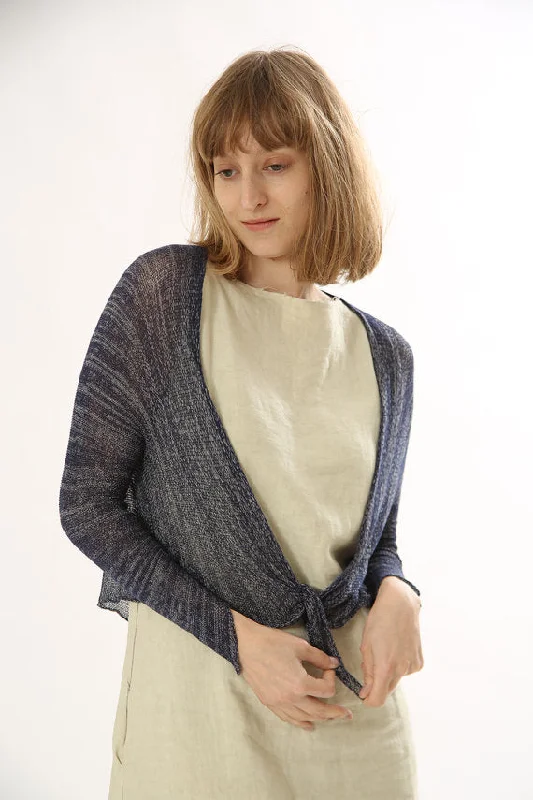Blue Melange Knitted Cardigan,Women Blue  jacket Hip Women's Retro
