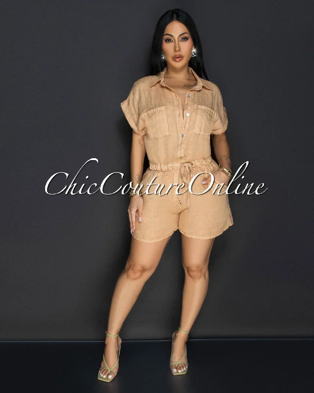 Moren Nude Linen Romper Edgy Women's Punk