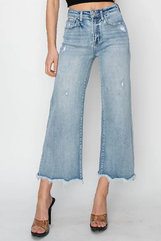 High Rise Front Patch Pocket Ankle Flare Jeans In Blue Practical Women's Quick - dry
