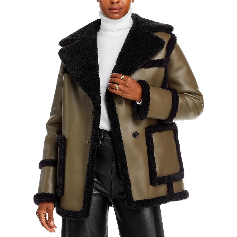 Womens Faux Leather Faux Shearling Leather Jacket Cool Women's Skate