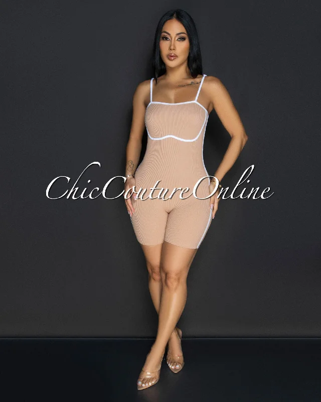 Jona Nude White Trim Sculpting Romper Business
