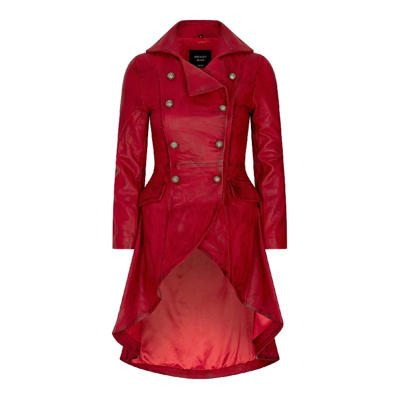 Women's Leather Jacket Tail Coat Gothic Double Breasted Trench Coat Sleek Women's 