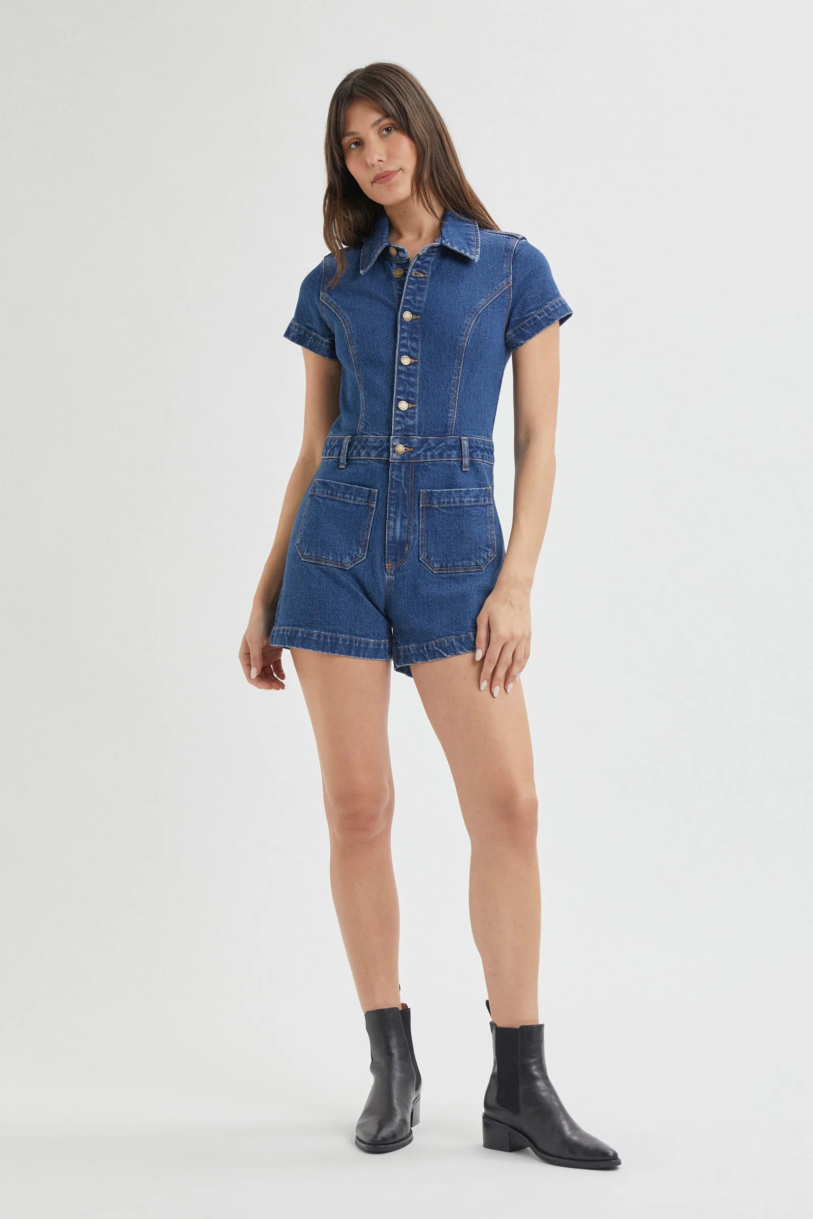 Sailor Denim Romper Preppy Women's College