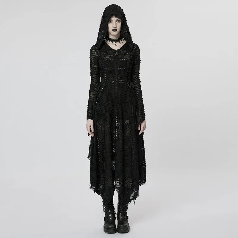 Women's Punk Irregular Ripped Long Coat with Hood purpose