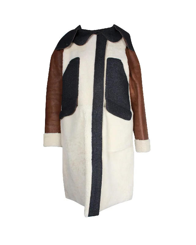 Marni Shearling Colorblock Pattern Fur Coat in Multicolor Lambskin Shearling Scandinavian