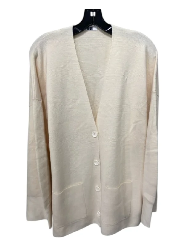 Uniqlo Size S Cream Wool Blend Button Up Knit Pockets Cardigan Adventure