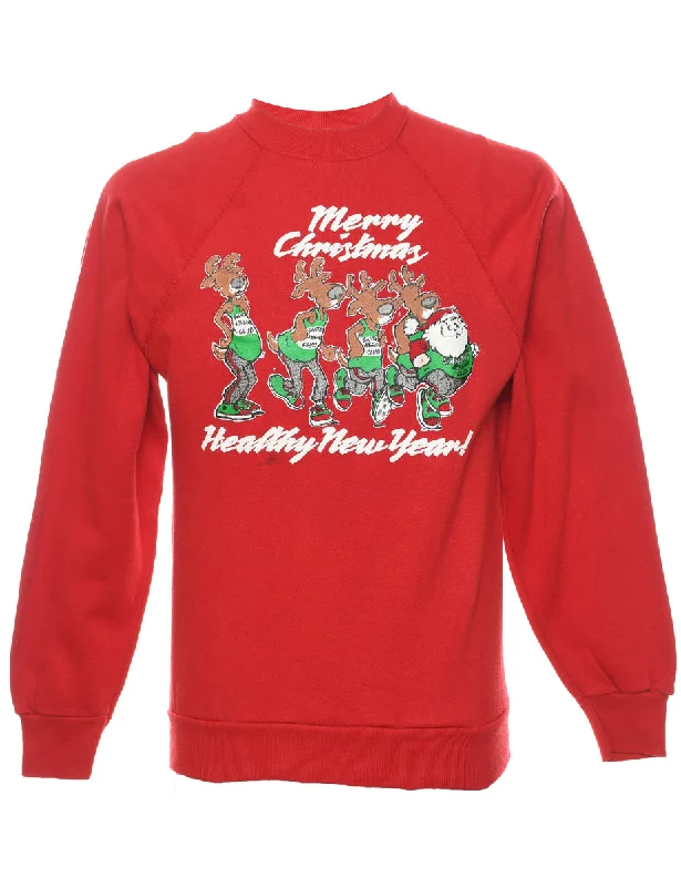 Santa Claus & Reindeer Christmas Sweatshirt - M Confident Women's High - fashion