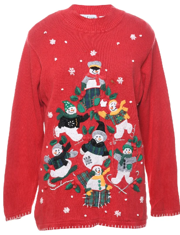 Snowman Christmas Jumper - M Cool Women's Distressed