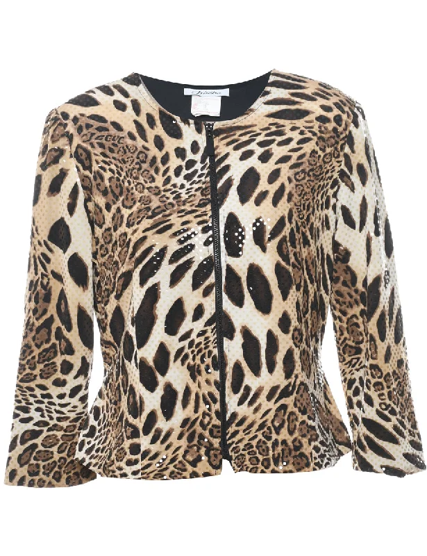 1990s Sparkly Leopard Print Evening Jacket - M Women