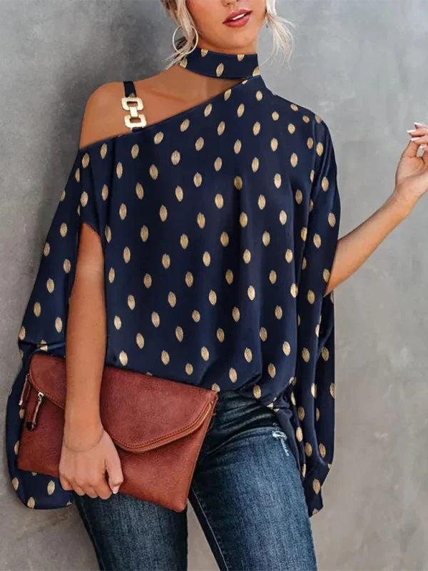 Halter Neck Dolman Sleeve Print Shirt Ladies Shirt Women's Clothing Practical Women's Quick - dry