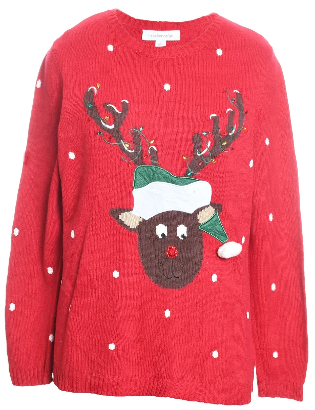 Reindeer Christmas Jumper - L Cool Women's Skate